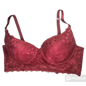 Daisy Fuentes Red Floral Lace Underwire Full Figure Push Up Bra, 42D, NWT